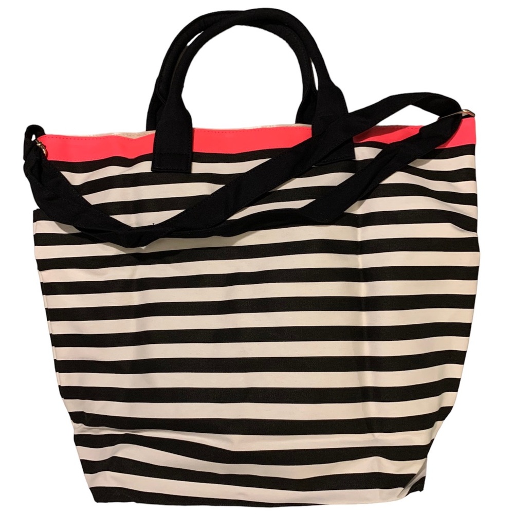 Victoria’s Secret Tote Bag in black and white stripes w/ pink accents - Picture 5 of 8